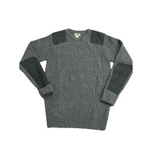 LL Bean Commando Merino Wool Sweater Elbow Patch Grey Knit Crew Men's Large Tall